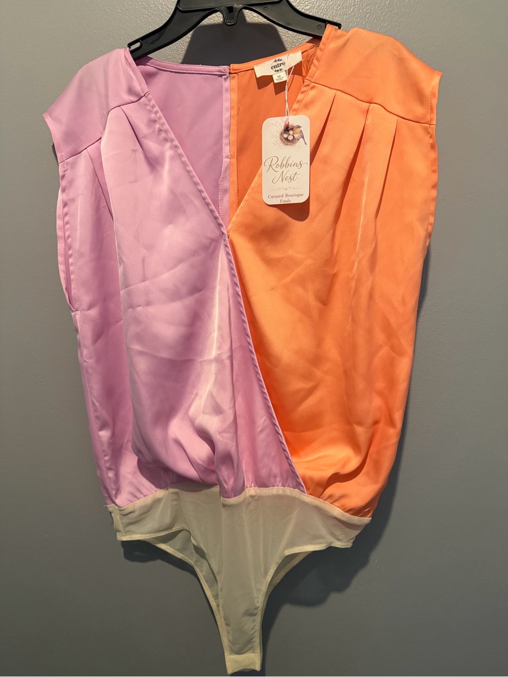 entro Lavender and Peach Color-Block Wrap Bodysuit